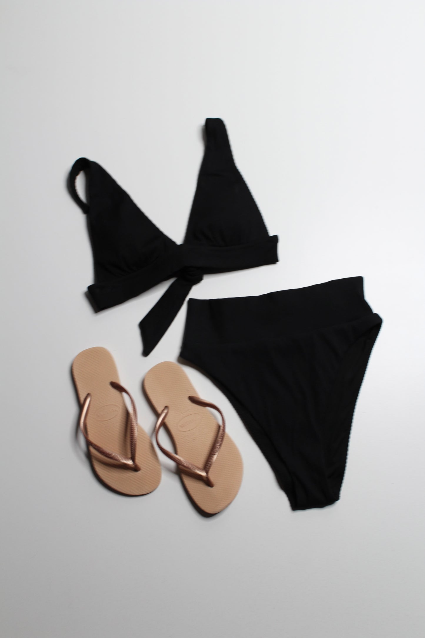 Aerie black ribbed high waisted cheeky bikini bottom (small) + long line triangle top (medium) *new without tags