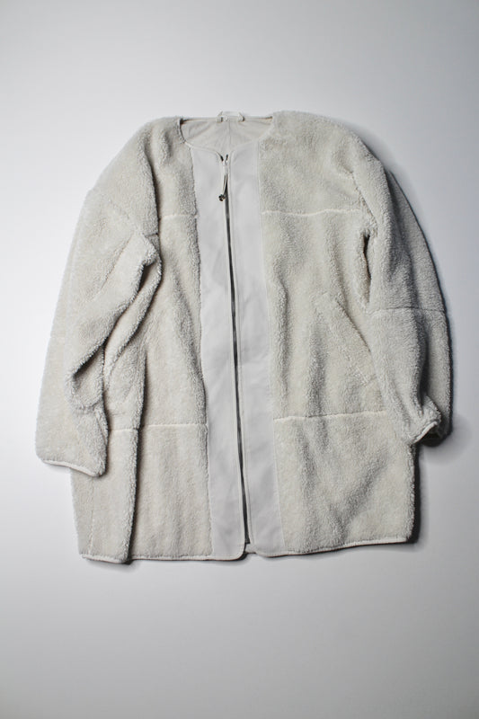 Lululemon white opal ‘textured collarless sherpa fleece full zip’ jacket, size 14