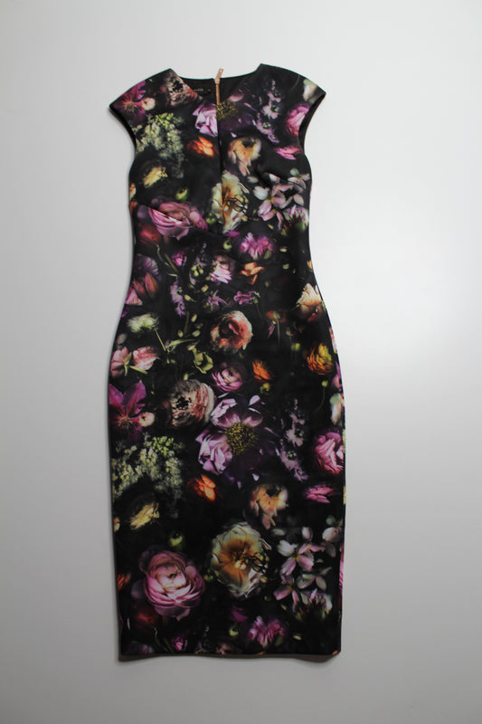 Ted Baker floral midi pencil cocktail dress, size 2 (size small)