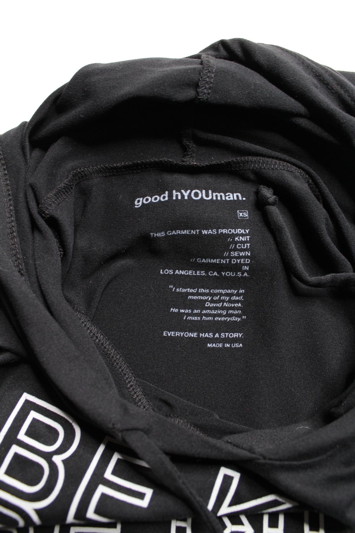 Good HYOUman ‘be kind’ black long sleeve hoodie, size xs (loose fit)