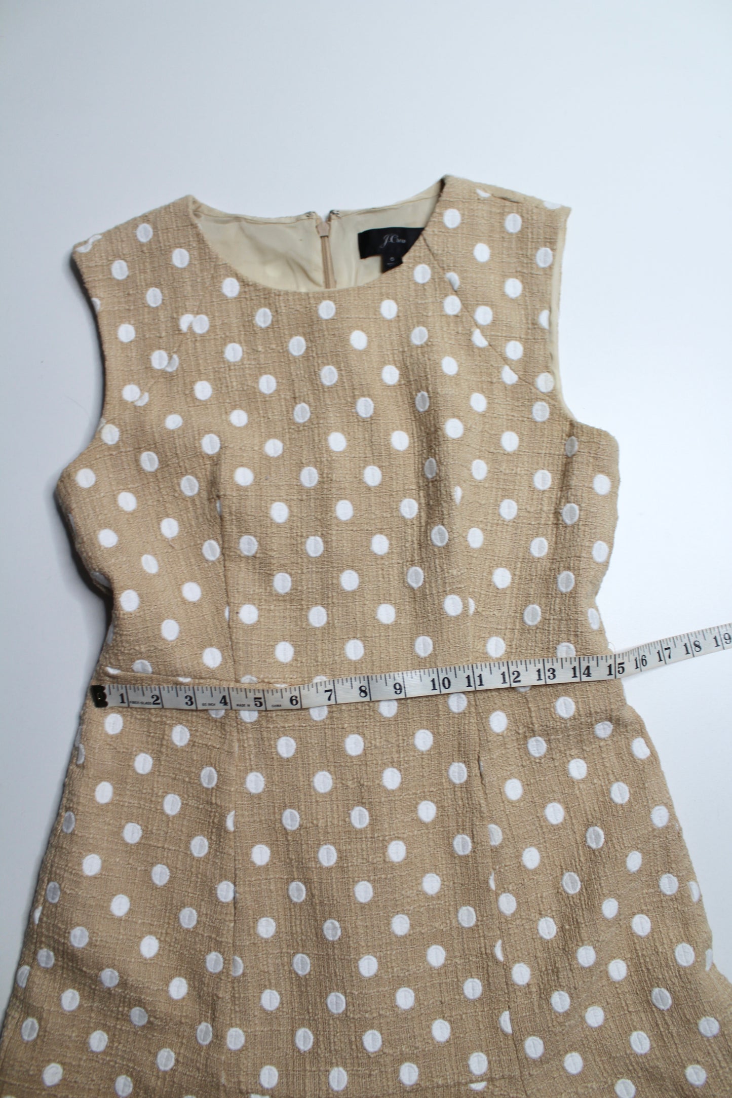 J.CREW beige/white ‘Marcy’ polka dot tweed dress, size 6