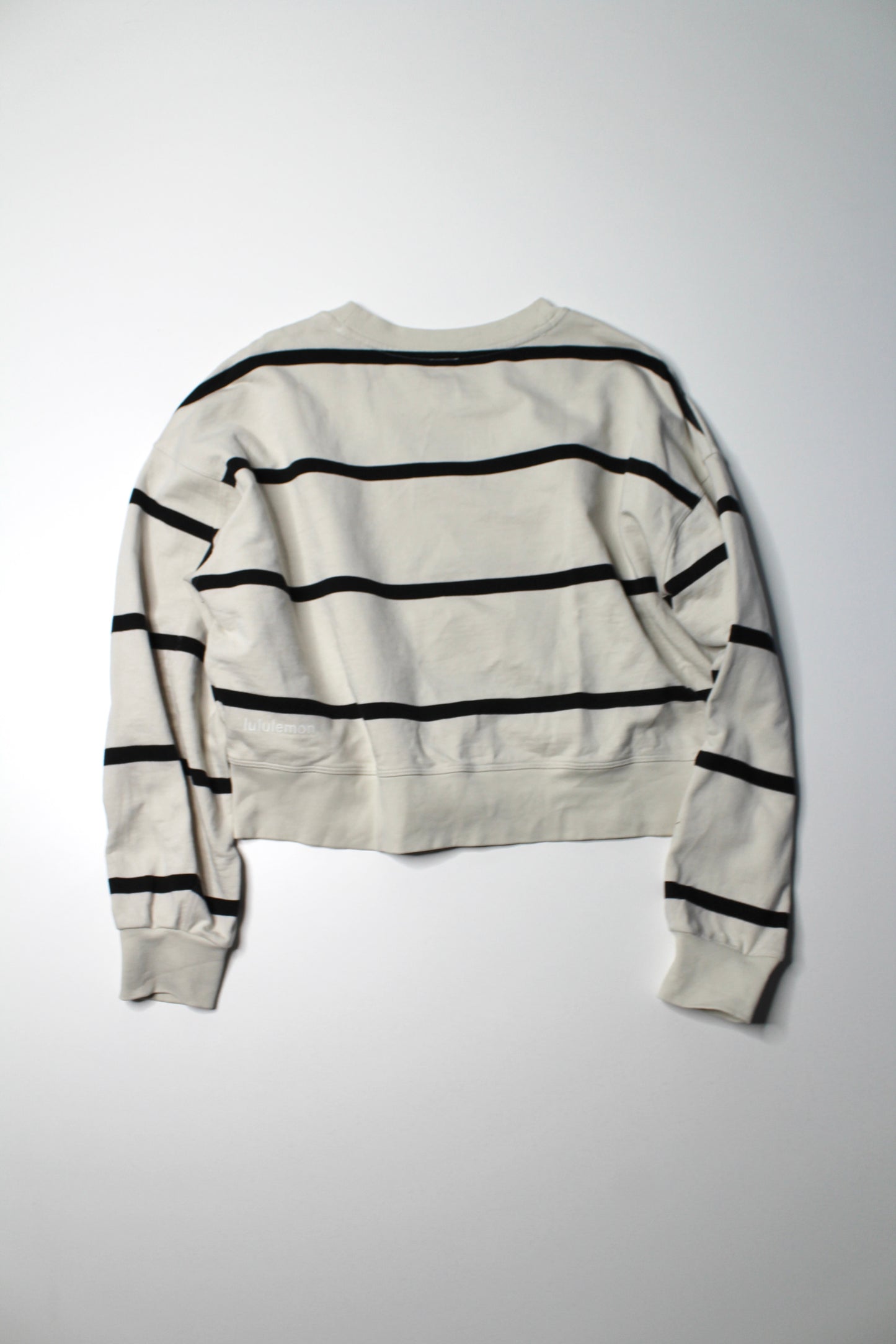Lululemon bone striped ‘perfectly oversized  cropped crew’ sweater, no size. Fits like 8 (or size medium) (sale: was $58)