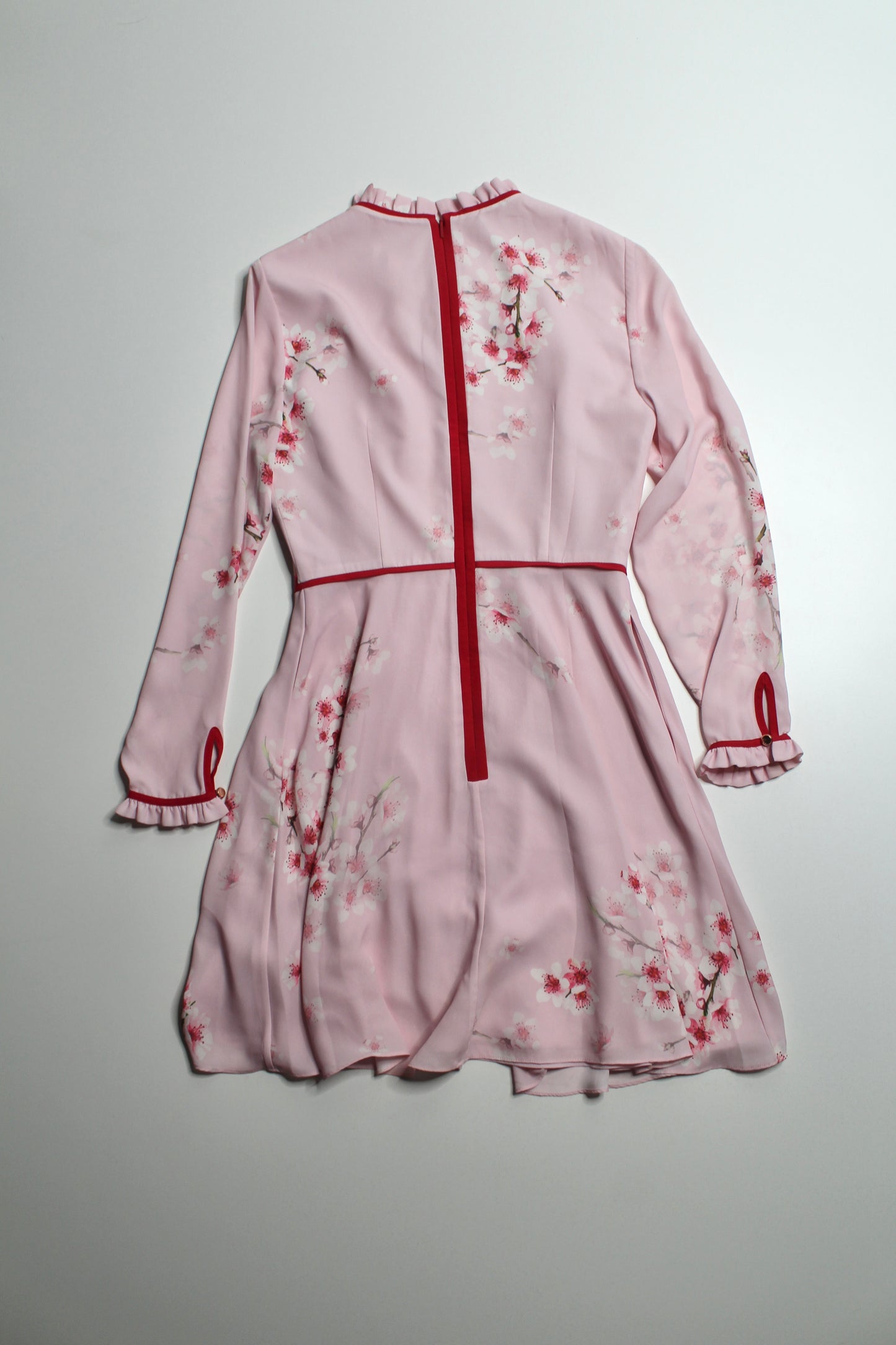 Ted Baker pink floral fit and flare long sleeve dress, size 1 (size xsmall)