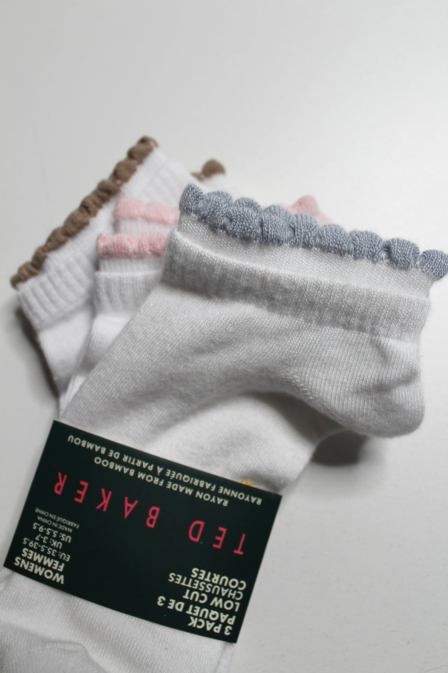 Ted Baker 3 pack double cuff ankle socks, size 5.5-9.5 *new with tags