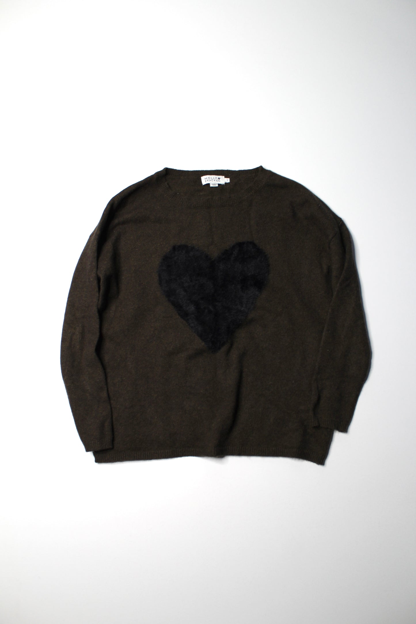 Molly Bracken dark olive green ‘heart’ sweater, size small