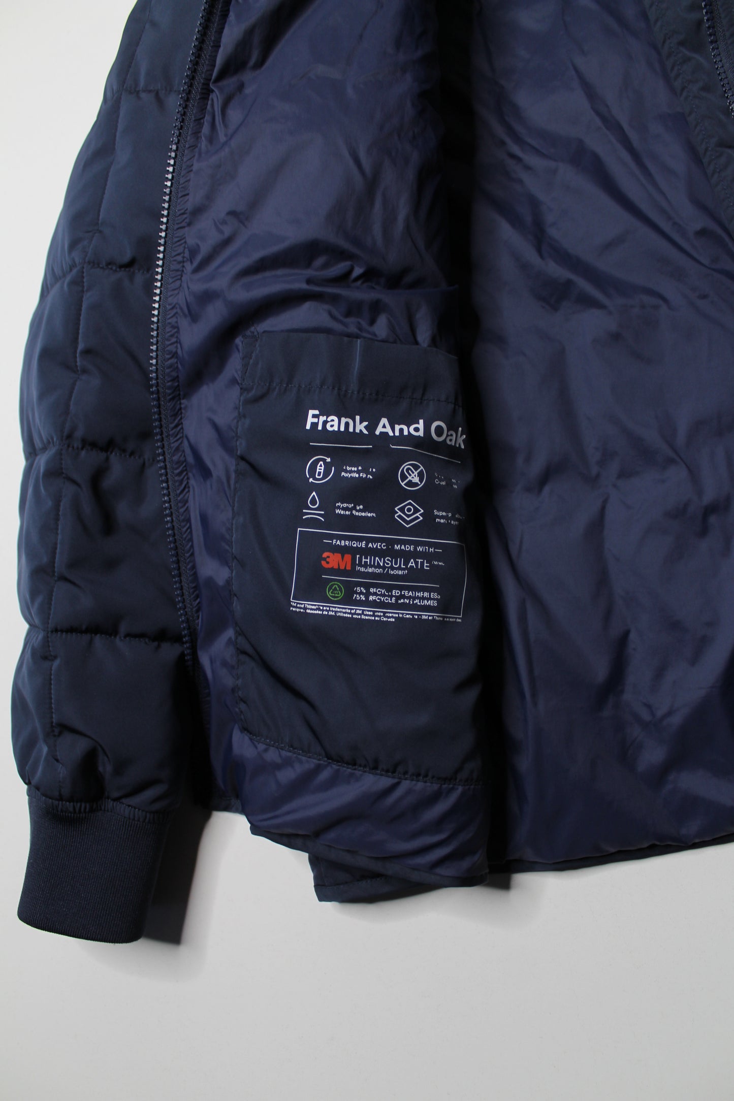 Frank And Oak navy quilted bomber jacket, size large (additional 20% off)