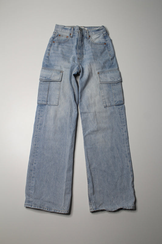 Denim Forum light wash ‘farrah hi-rise wide leg’ cargo jeans, size 24