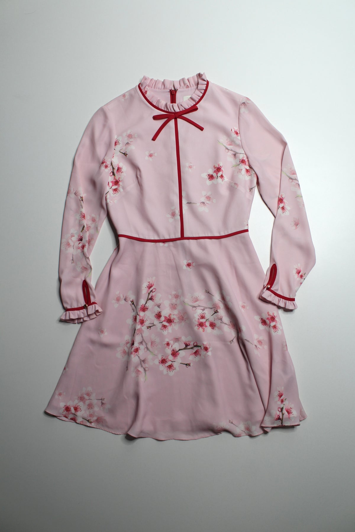 Ted Baker pink floral fit and flare long sleeve dress, size 1 (size xsmall)