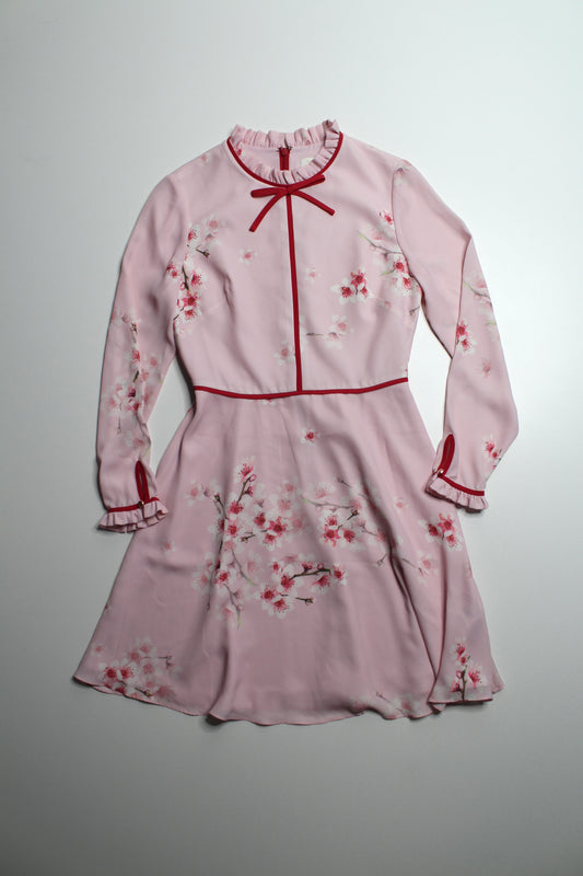 Ted Baker pink floral fit and flare long sleeve dress, size 1 (size xsmall)