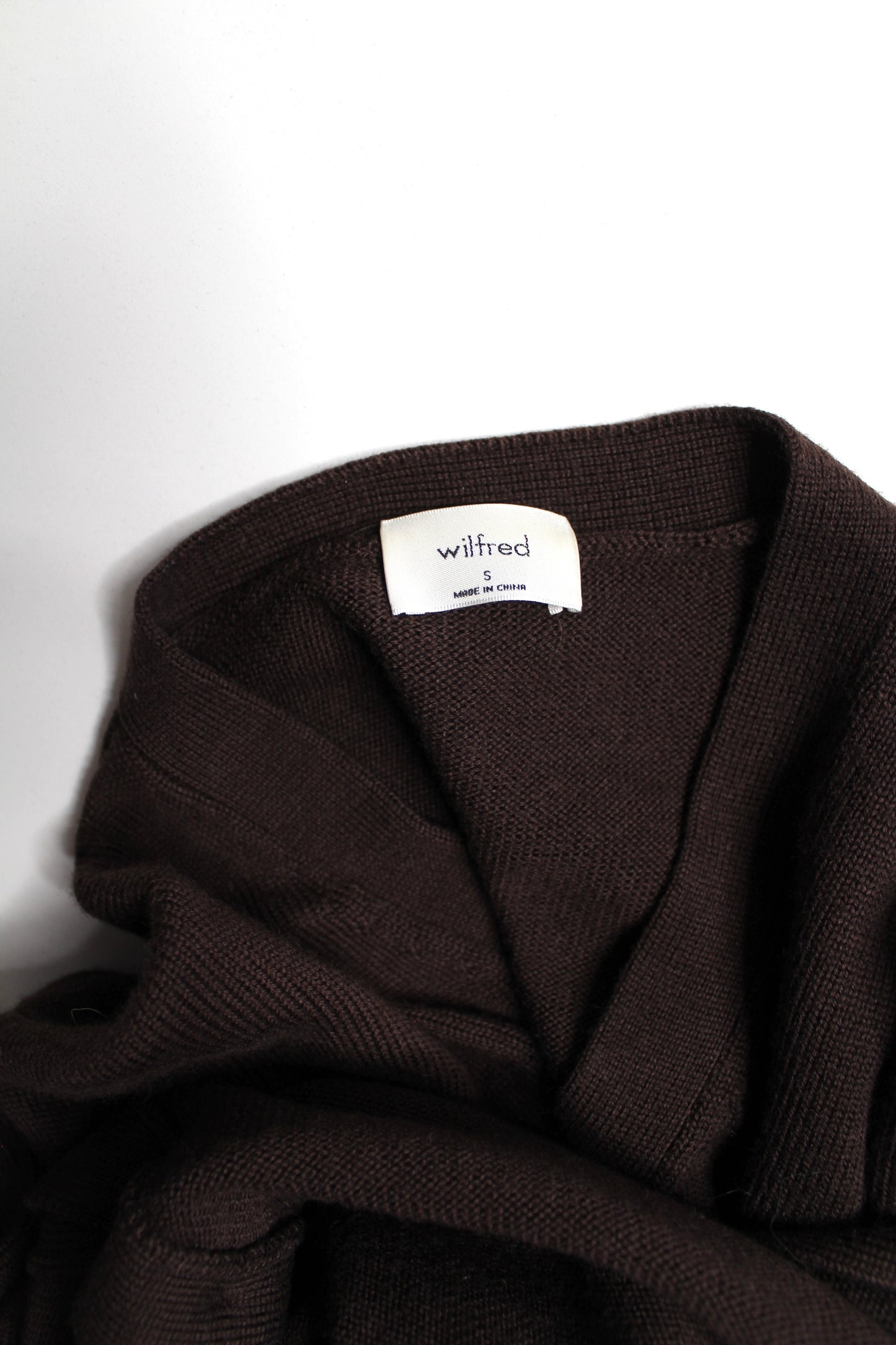 Aritzia Wilfred dark brown ‘Utopia’ cardigan sweater dress, size small
