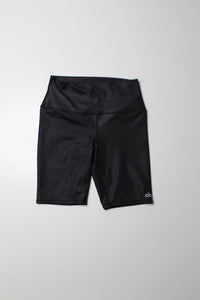 Alo Yoga black shimmer high rise biker shorts, size small (7")