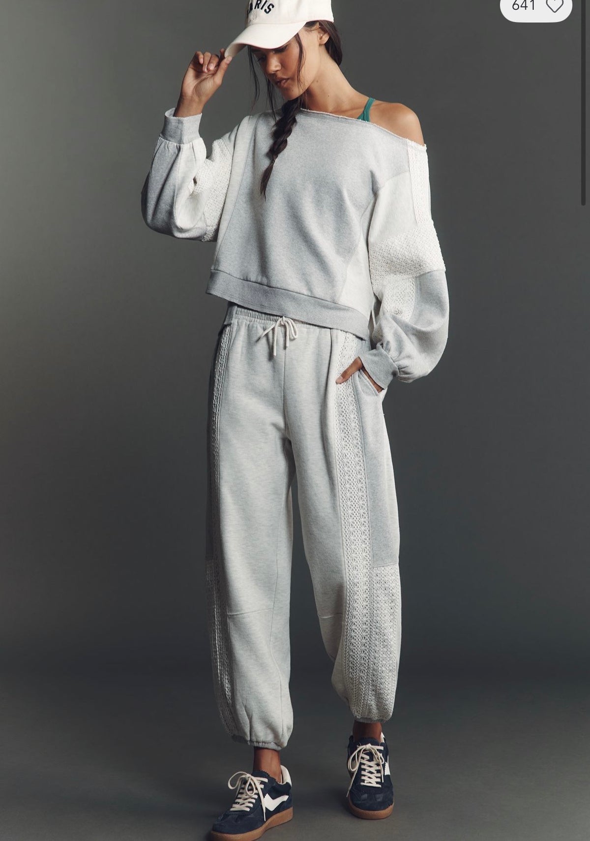 Anthropologie Daily Practice crew-neck lace panel sweatshirt, size xs (oversized) Fits up to medium *matching joggers available