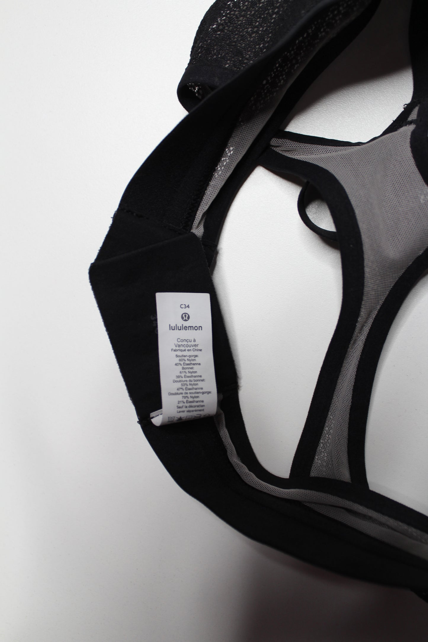 Lululemon black awake to lace bra, size C34 (fits 6/8)