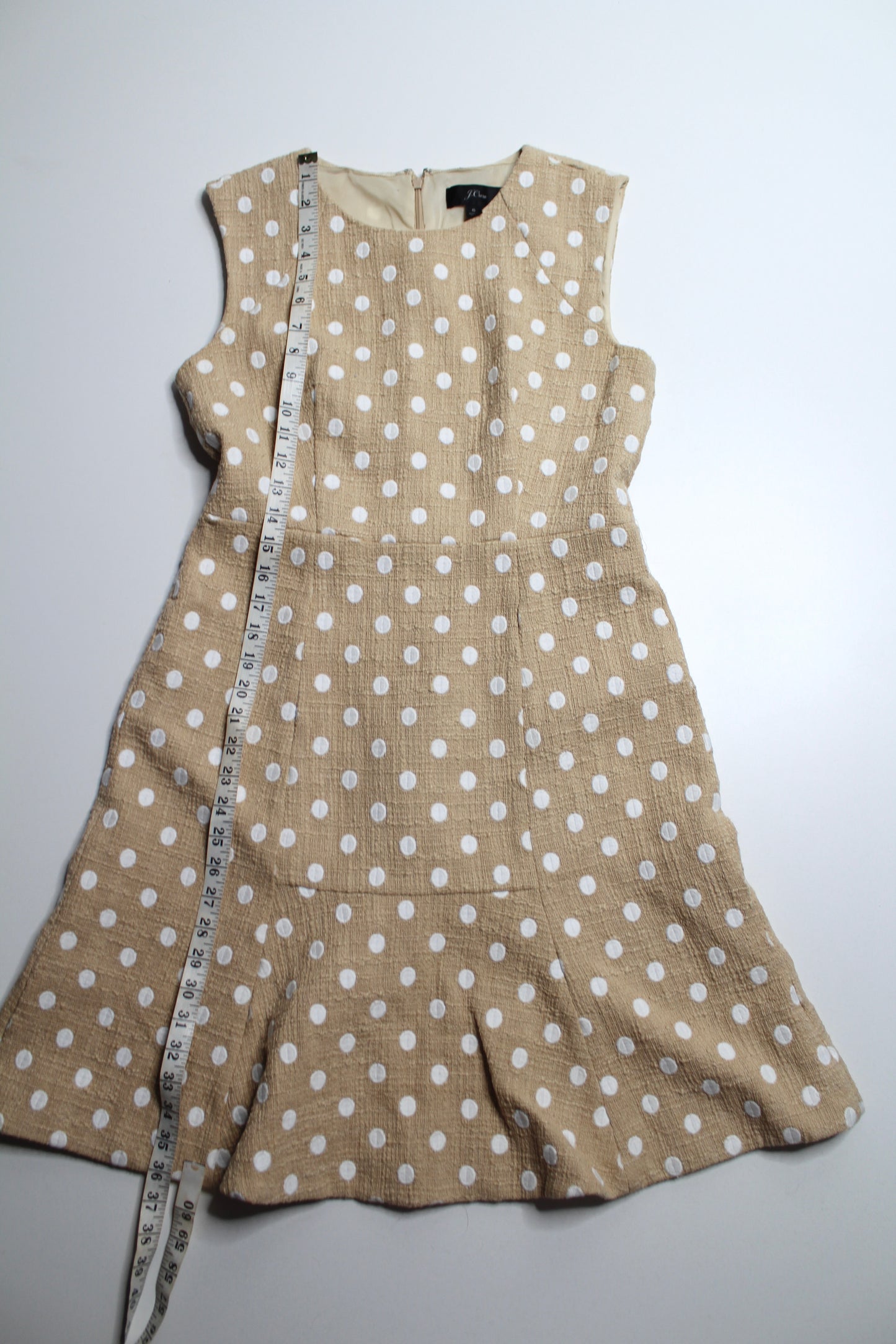 J.CREW beige/white ‘Marcy’ polka dot tweed dress, size 6