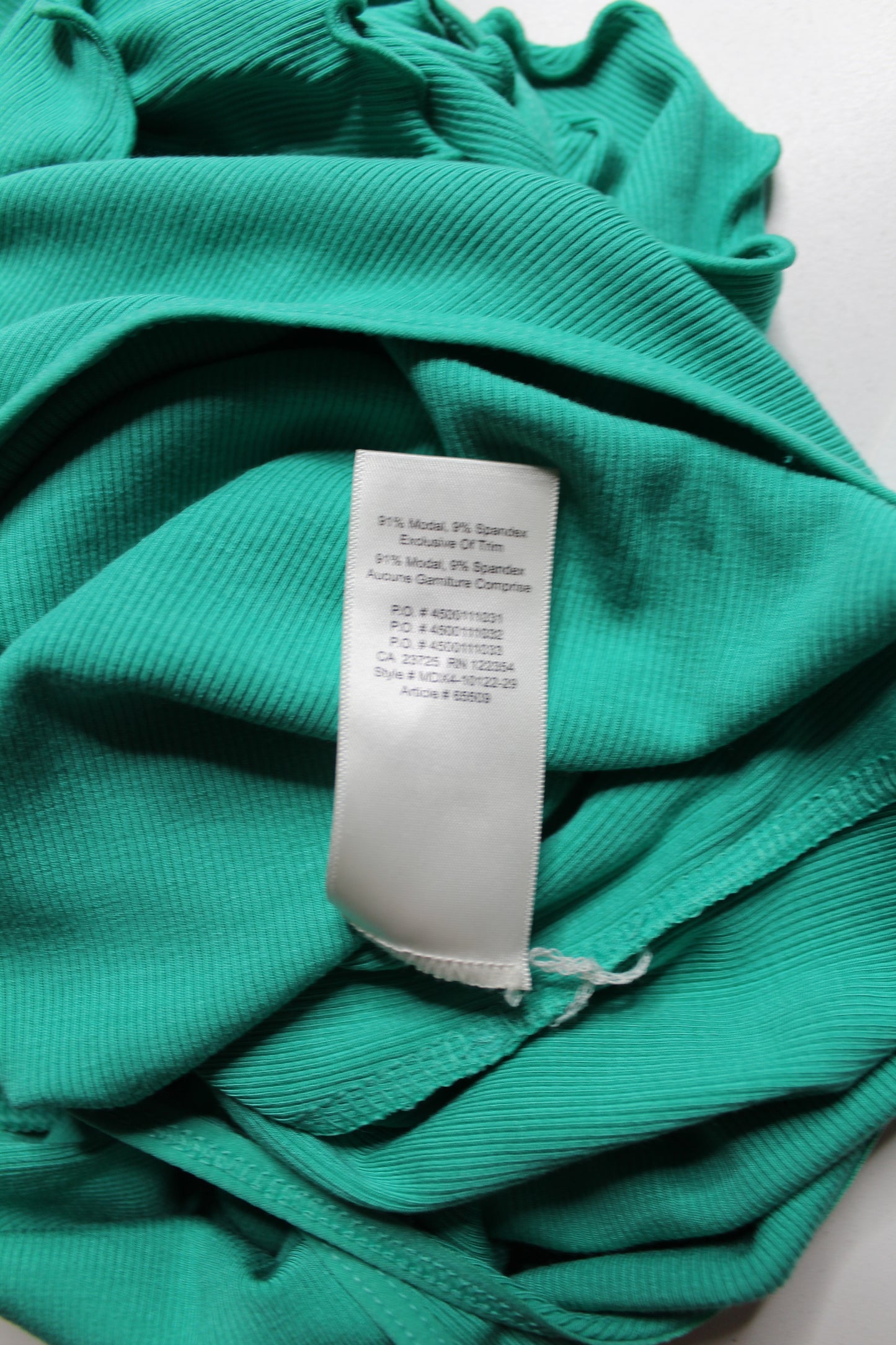 Aritzia Wilfred Irish moss ribbed ‘danette’ ruffle bodysuit, size medium