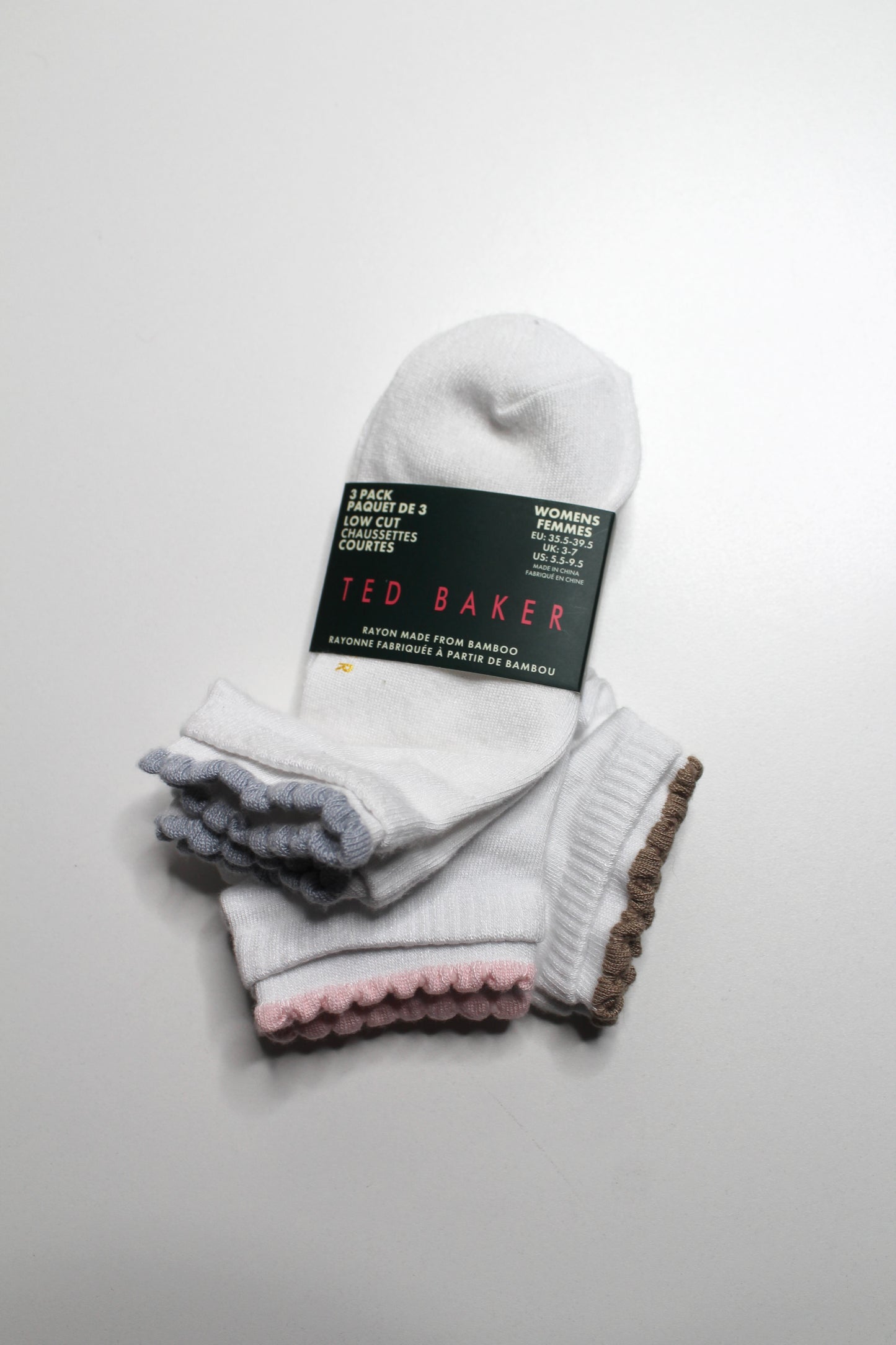 Ted Baker 3 pack double cuff ankle socks, size 5.5-9.5 *new with tags