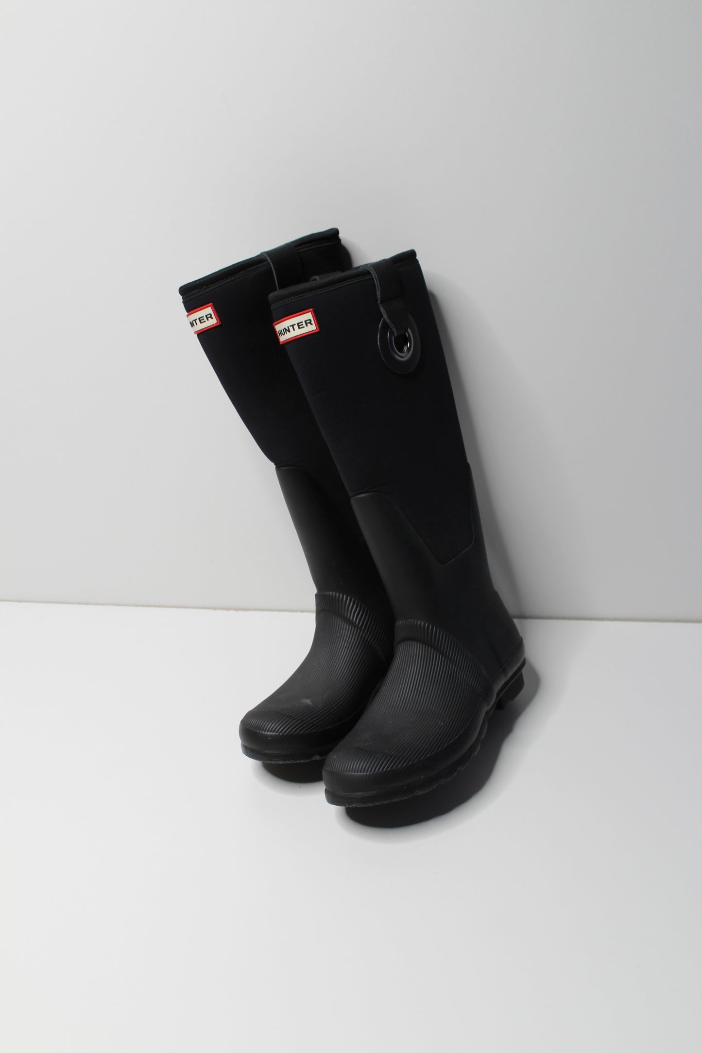 Hunter black rubber/neoprene rain boots, size 8 (EU39)