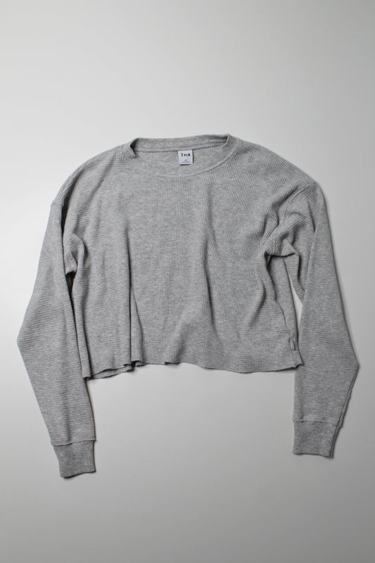 Aritzia TNA light grey cropped waffle long sleeve, size xsmall (oversized fit)