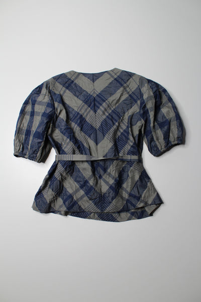 Club Monaco blue/grey plaid puff sleeve blouse, size small