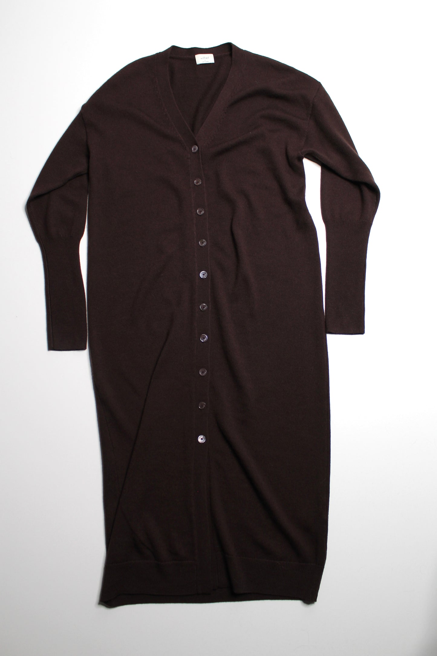 Aritzia Wilfred dark brown ‘Utopia’ cardigan sweater dress, size small