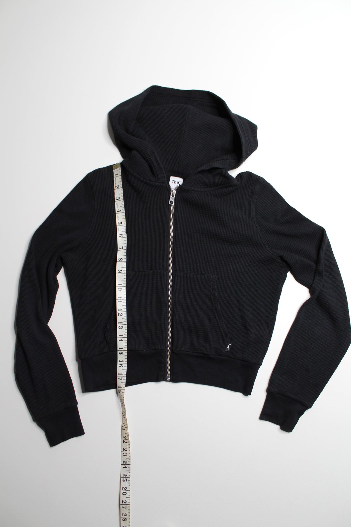Aritzia TNA black waffle zip up hoodie, size small