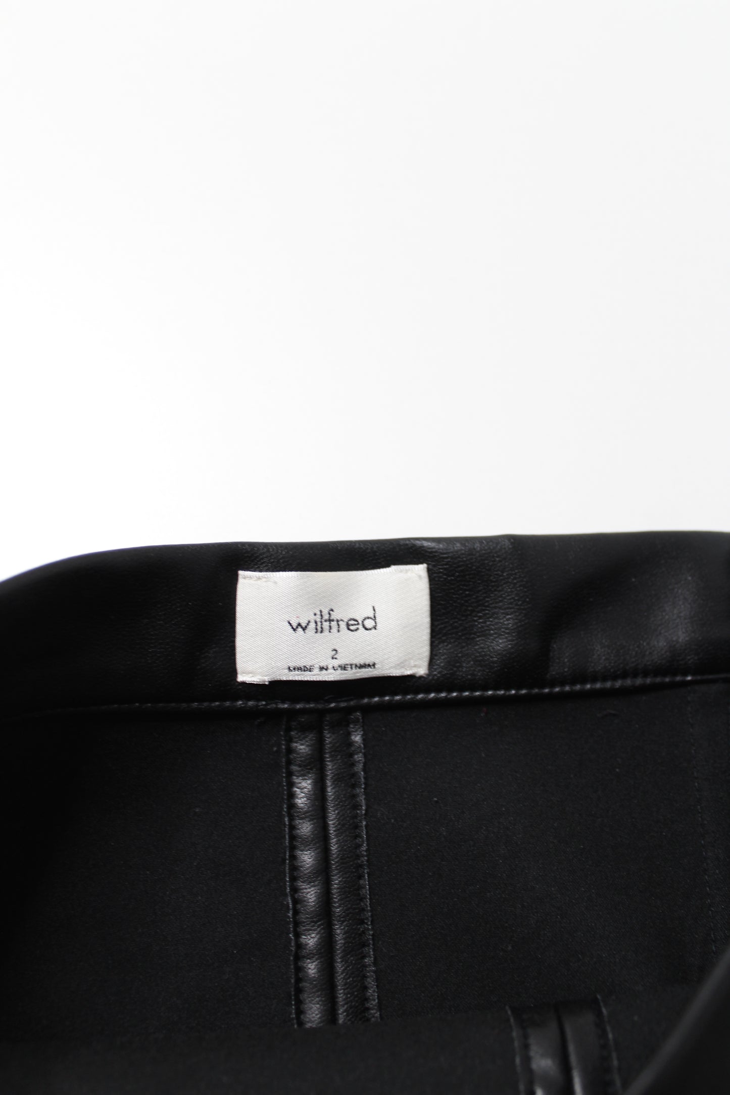 Aritzia Wilfred black faux leather mini skirt, size 2