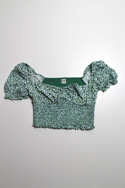 Aritzia Sunday Best green floral cropped ‘Sinatra’ blouse, size medium