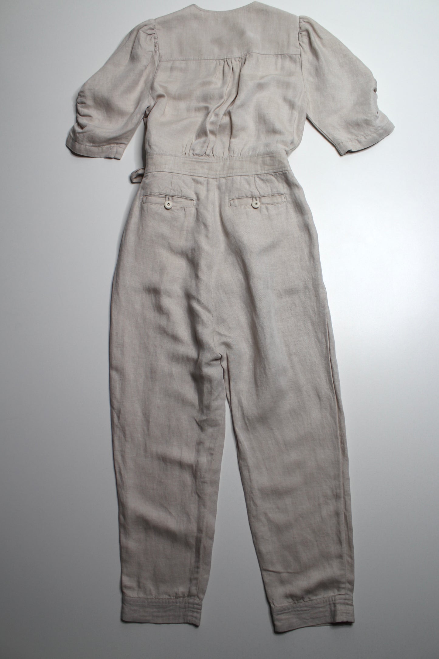 JOIE beige ‘Leroy’ linen ruffle sleeve jumpsuit, size small