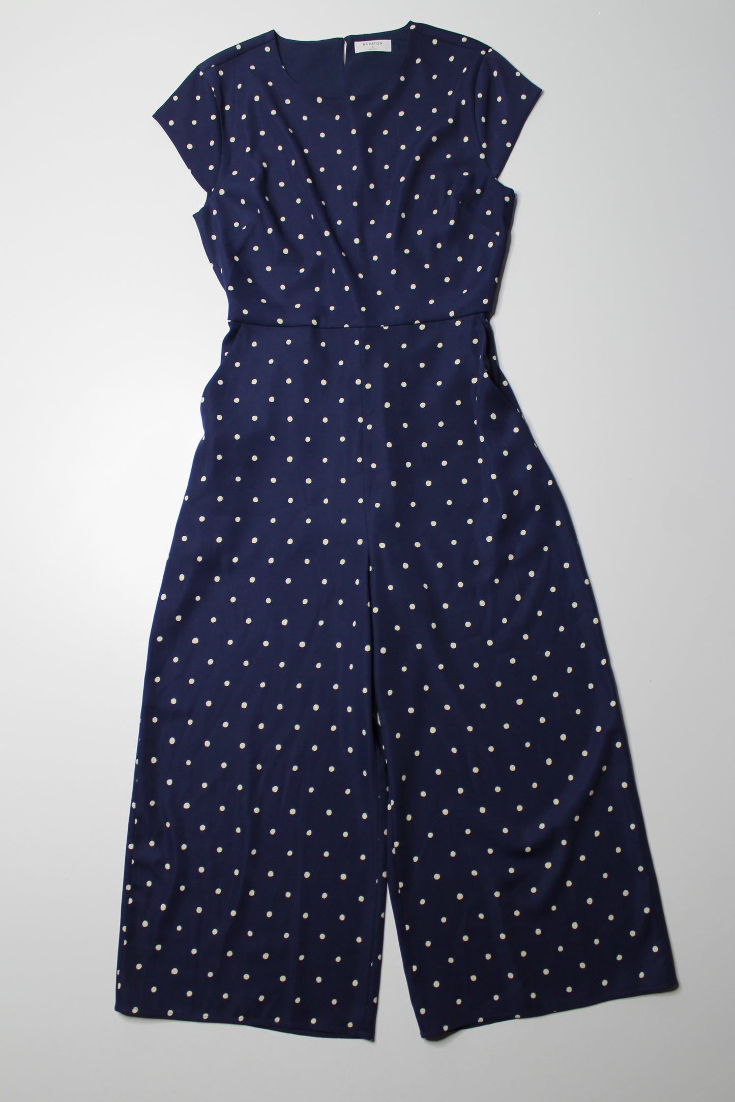 Aritzia Wilfred navy polka dot ‘Hamptons’ jumpsuit, size 8