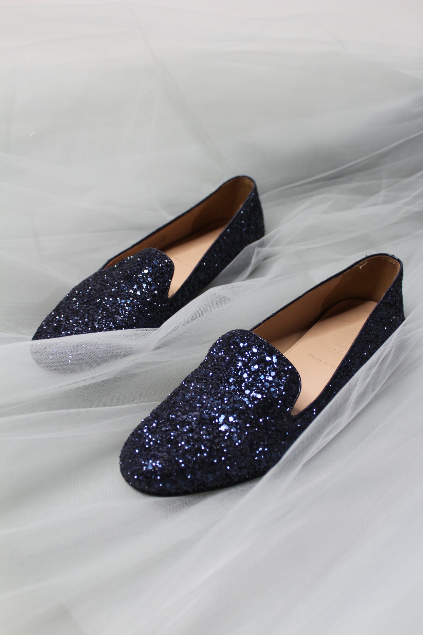 J.CREW blue sparkle loafers, size 7 (fits small)