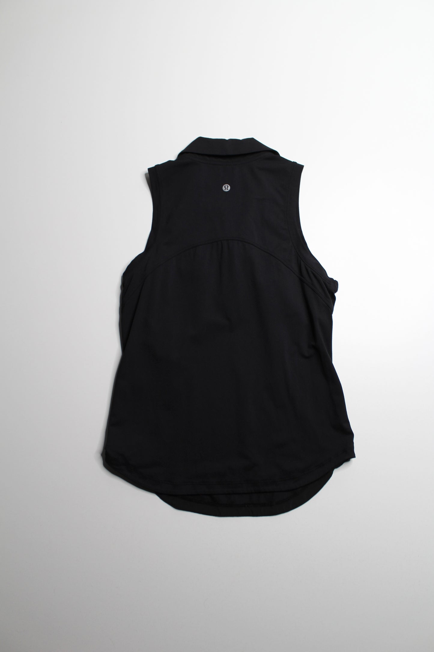 Lululemon black ‘quick dry sleeveless polo' tank, no size. Fits like 4 *curved hem
