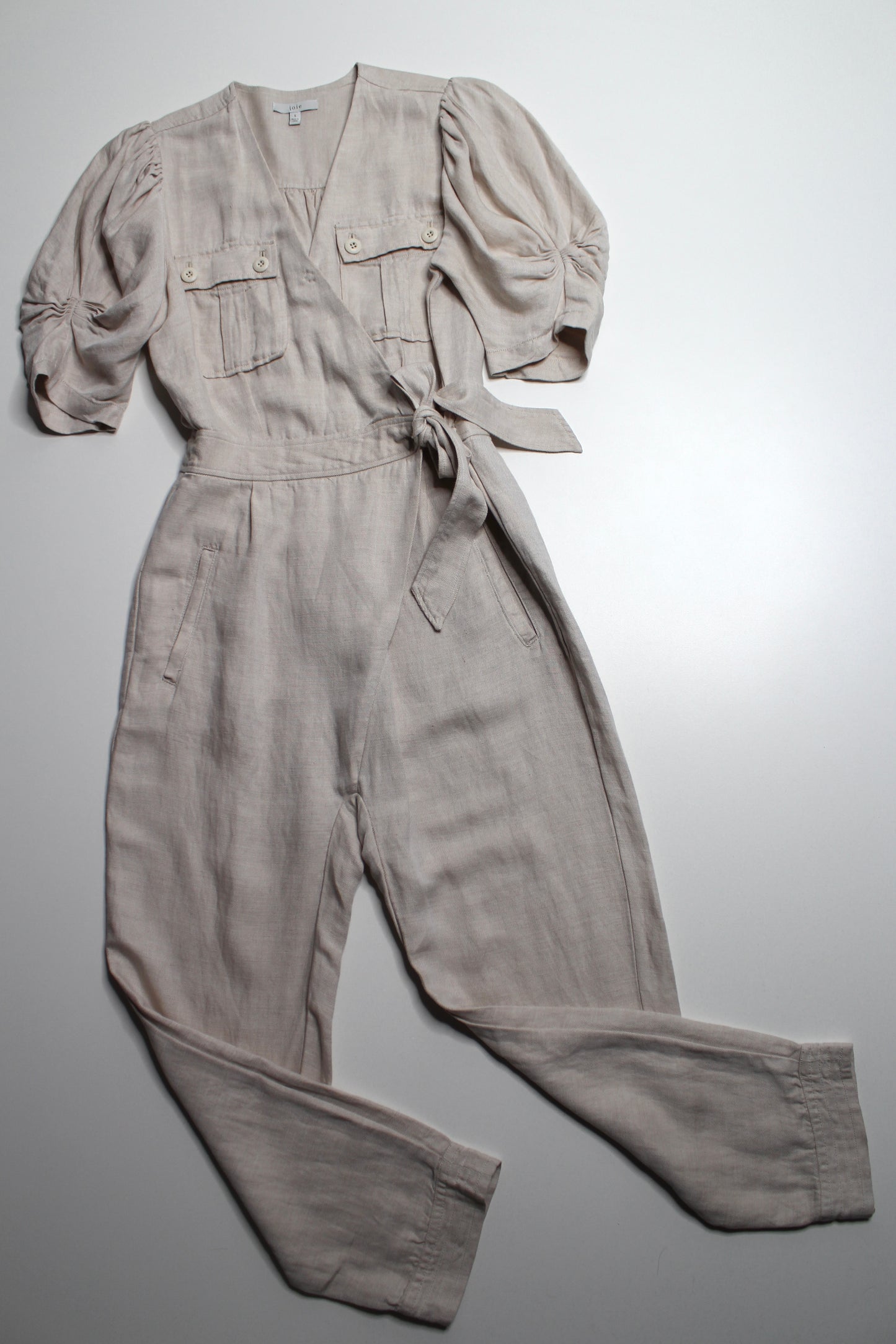 JOIE beige ‘Leroy’ linen ruffle sleeve jumpsuit, size small