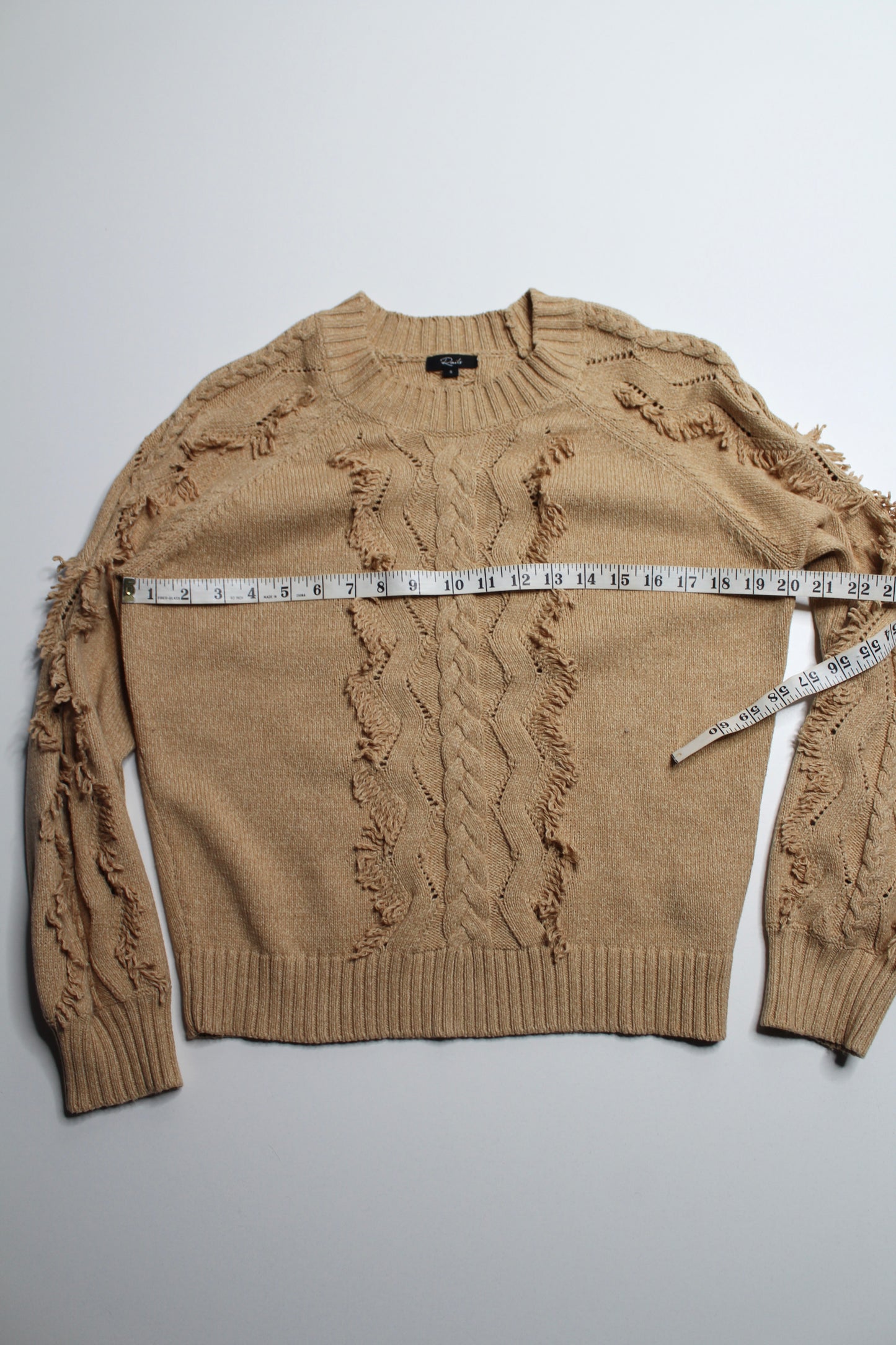 Rails camel ‘Francis fringe’ cable knit sweater, size small