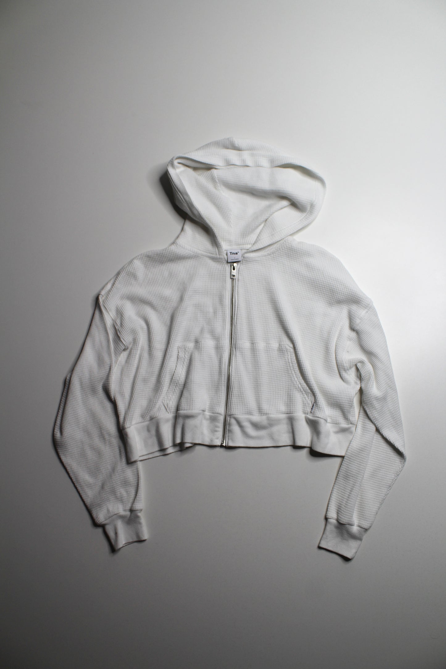 Aritzia TNA white waffle zip up hoodie, size 1 (size small, oversized)