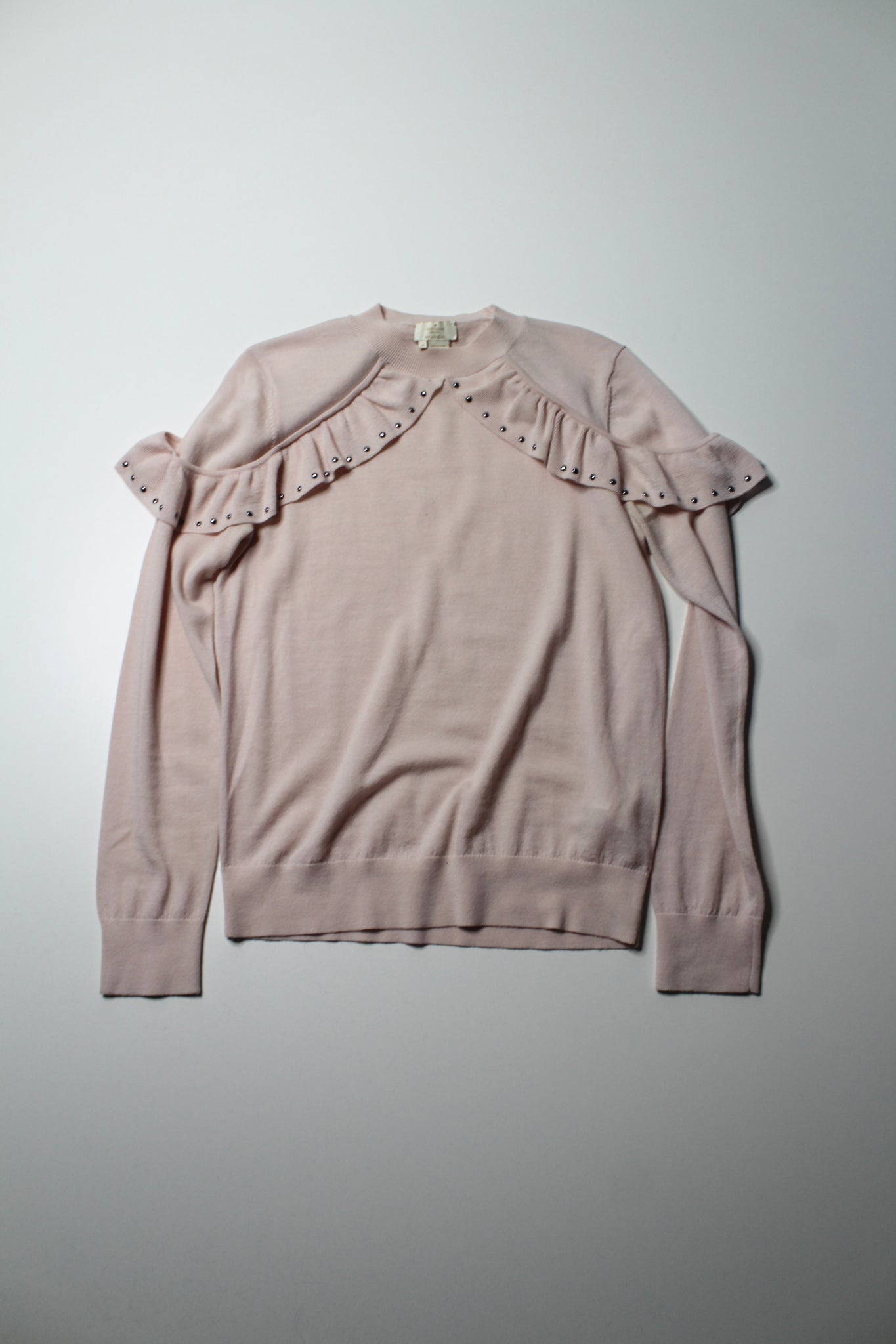 Kate Spade blush pink ruffle sweater, size medium