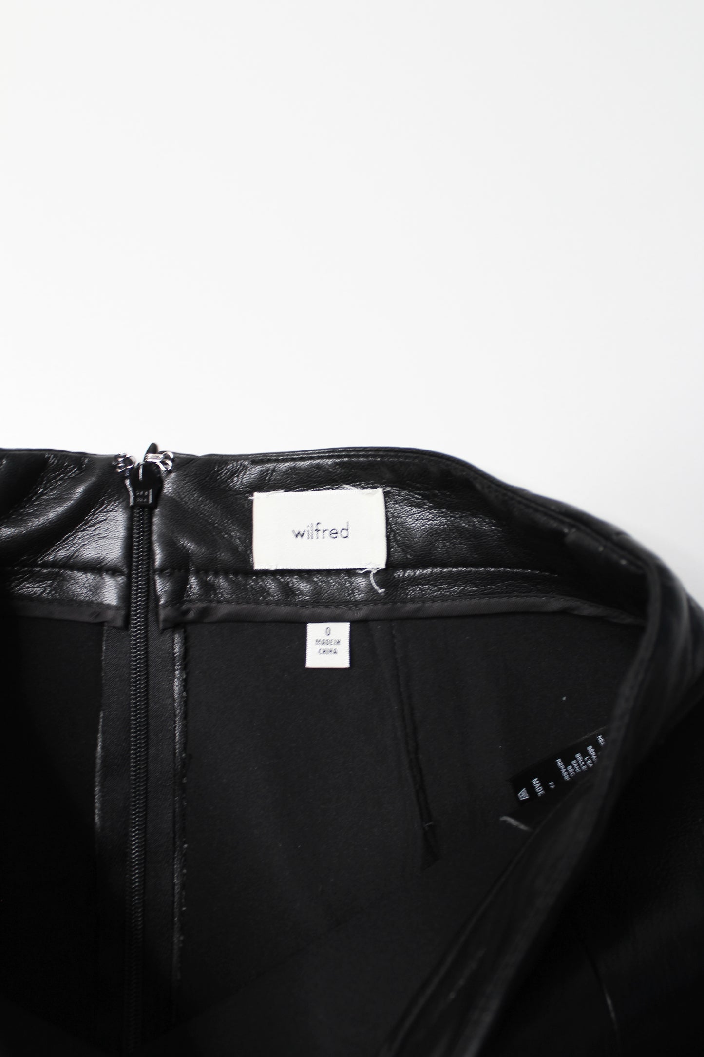 Aritzia Wilfred black faux leather mini skirt, size 0