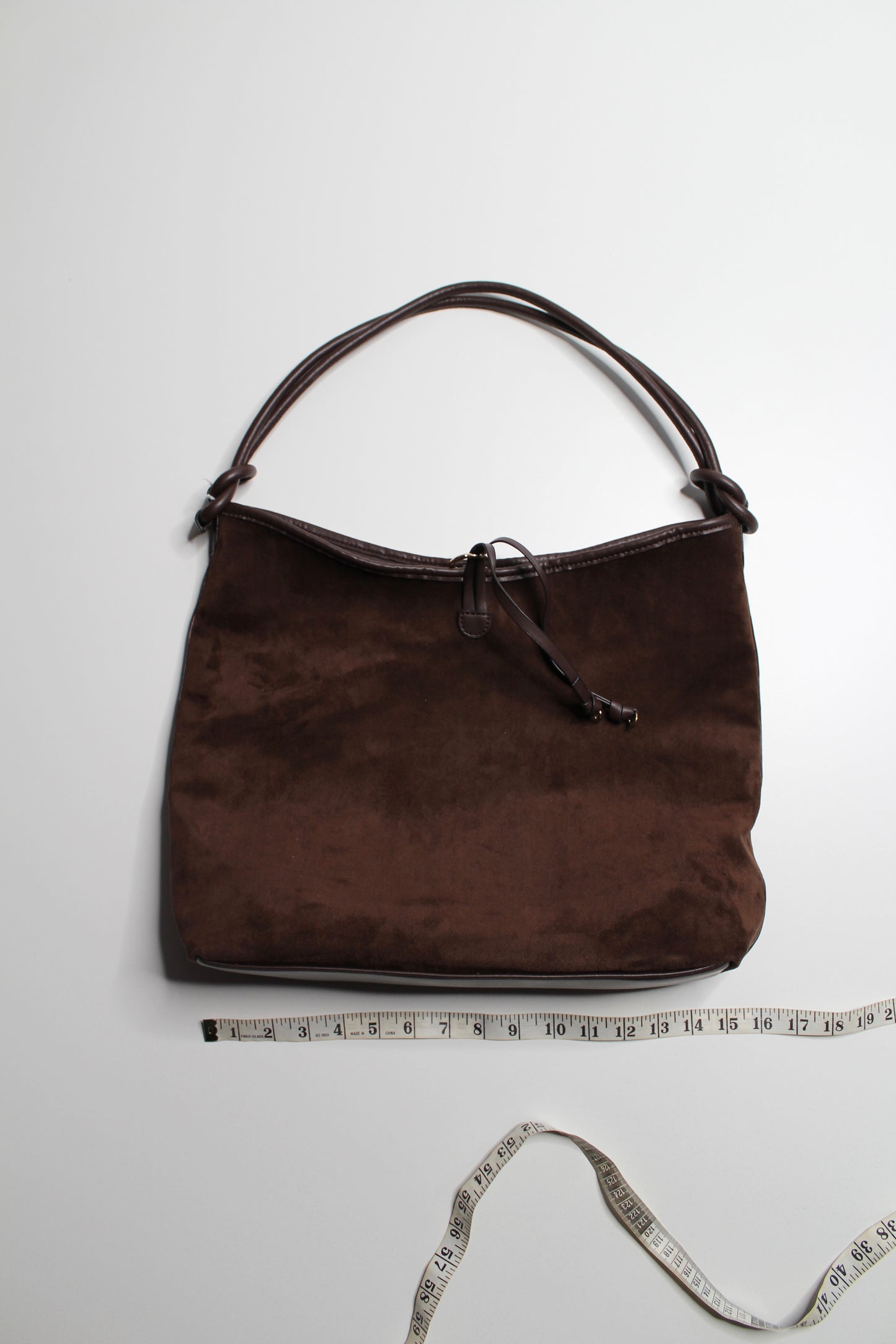 Anthropologie Mali + Lili chocolate knotted faux suede tote bag