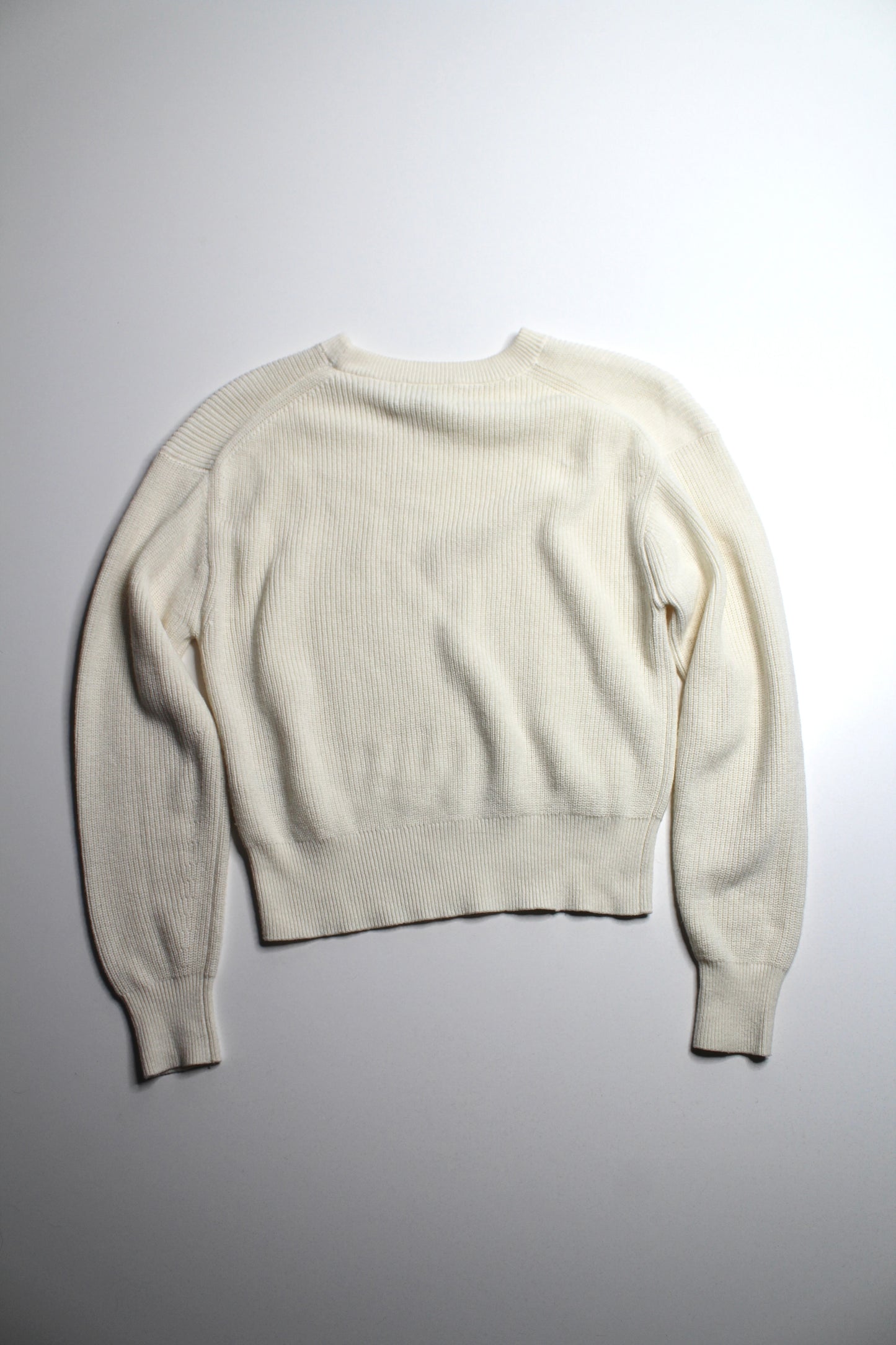 Aritzia Wilfred cream merino/cotton ribbed crewneck knit sweater, size xs (relaxed loose fit)
