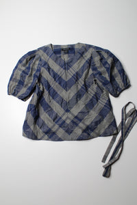 Club Monaco blue/grey plaid puff sleeve blouse, size small