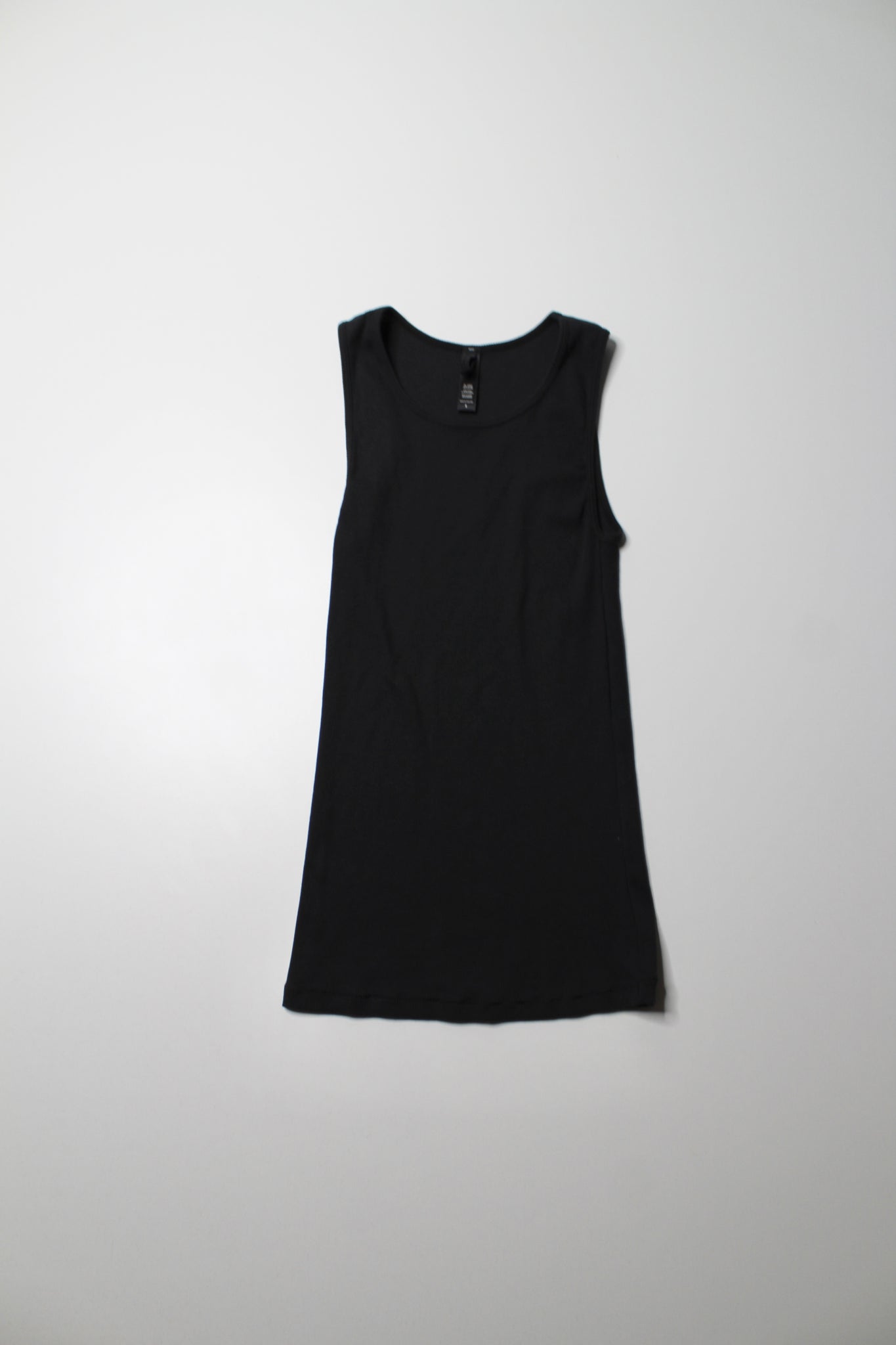 Skims black cotton ribbed long tank, size small