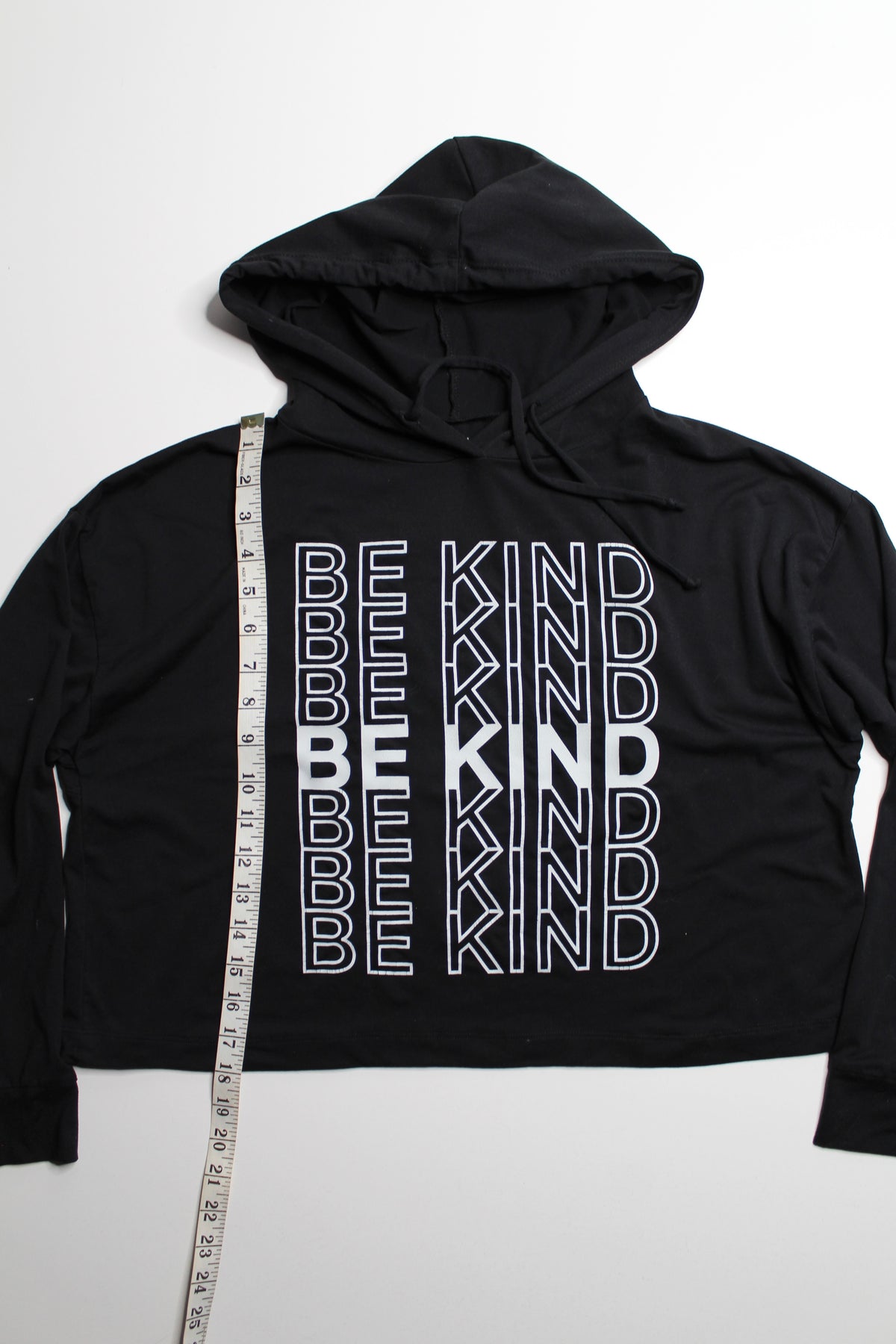Good HYOUman ‘be kind’ black long sleeve hoodie, size xs (loose fit)