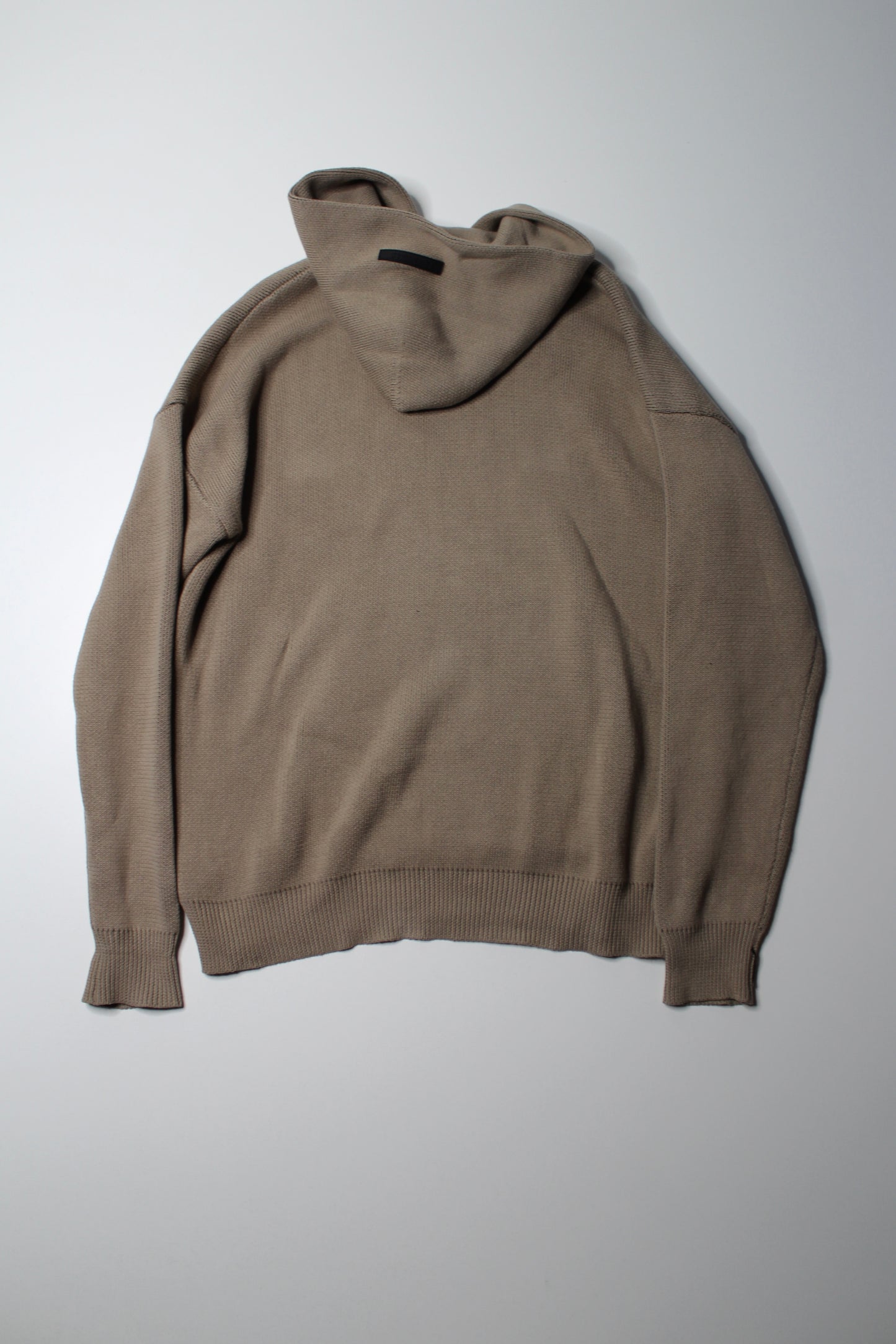 Fear of God Essentials tan knit pullover knit hoodie, size small (oversized fit)