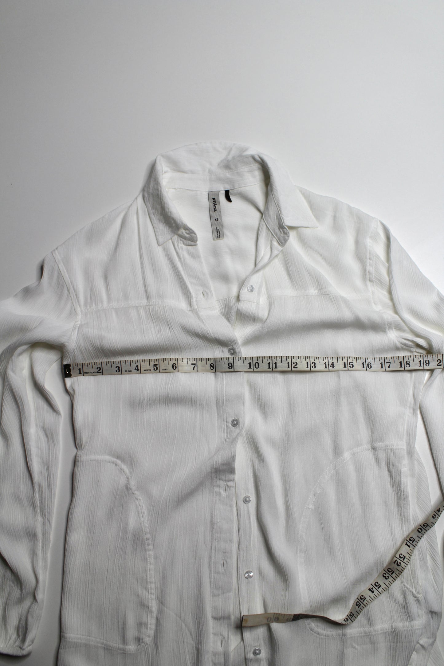Prana white ‘fernie’ button up long sleeve, size xs