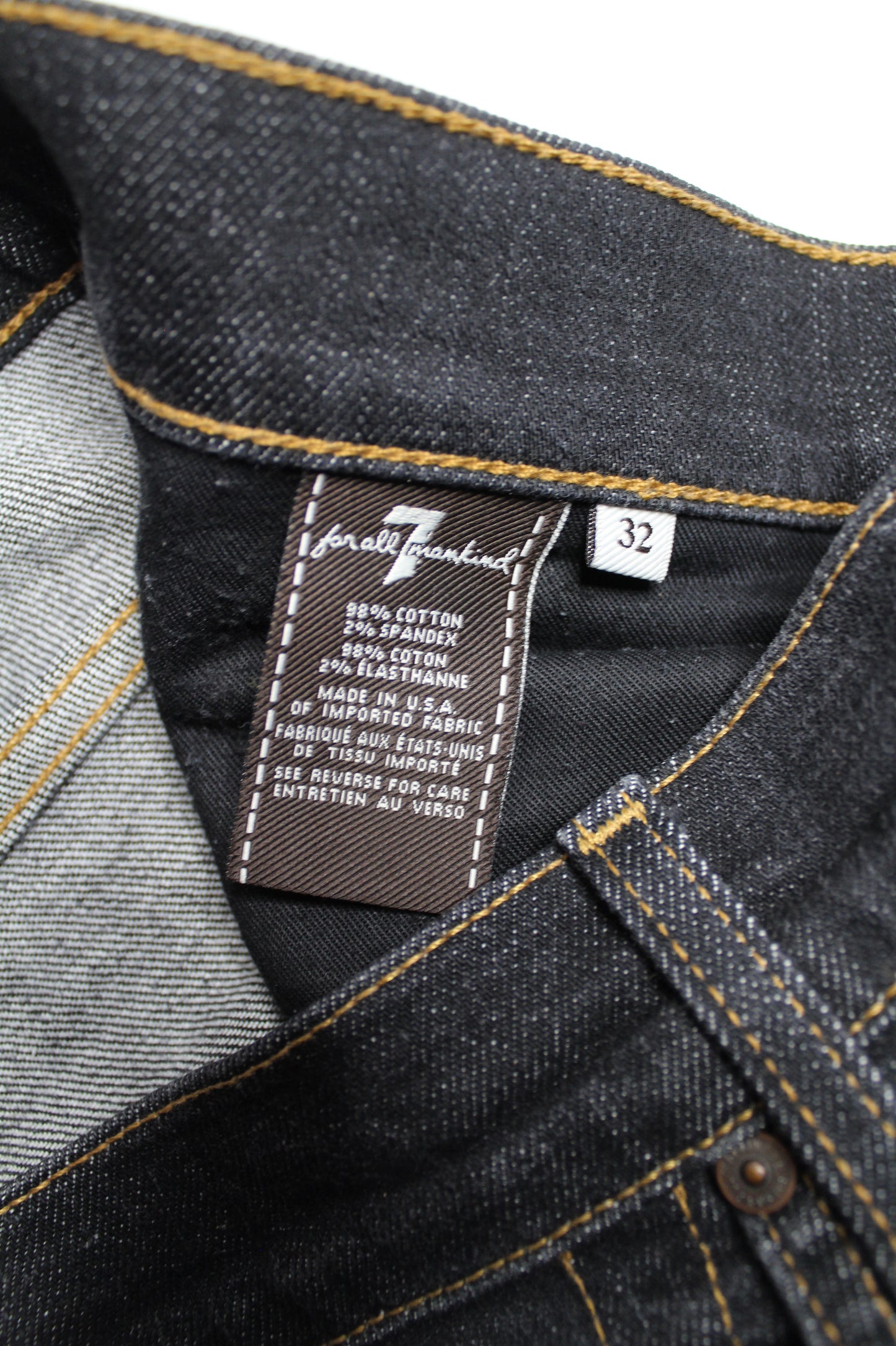 7 For All Mankind black straight leg jeans, size 32