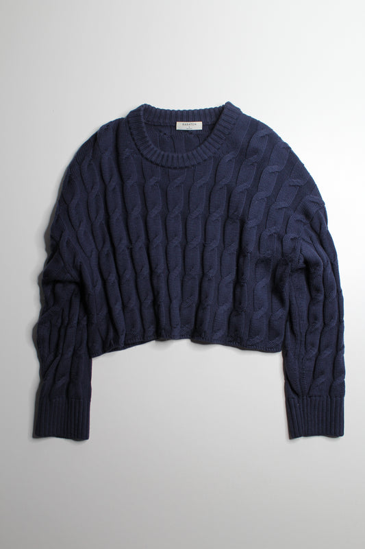 Aritzia navy cable knit ‘glory’ merino wool cropped sweater, size small (oversized fit)