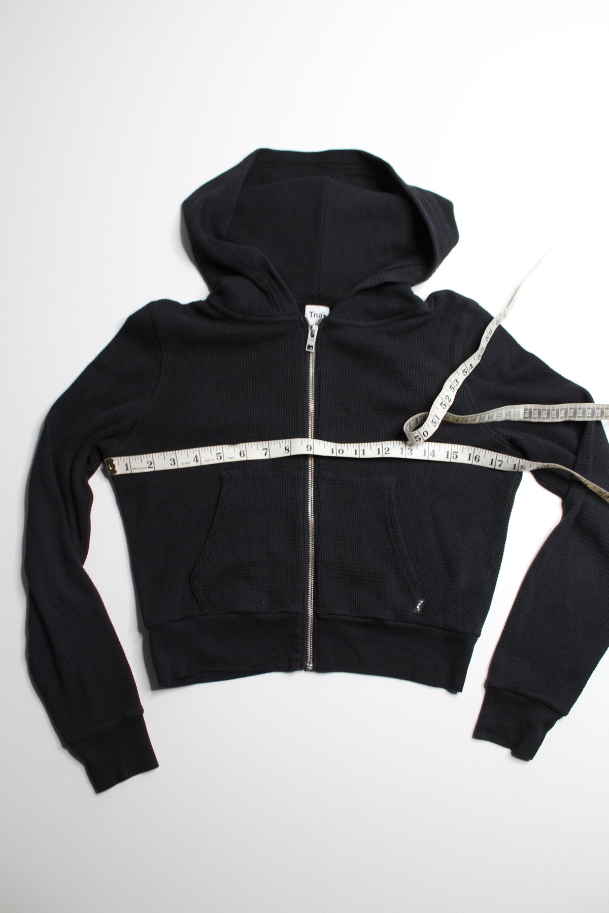 Aritzia TNA black waffle zip up hoodie, size small