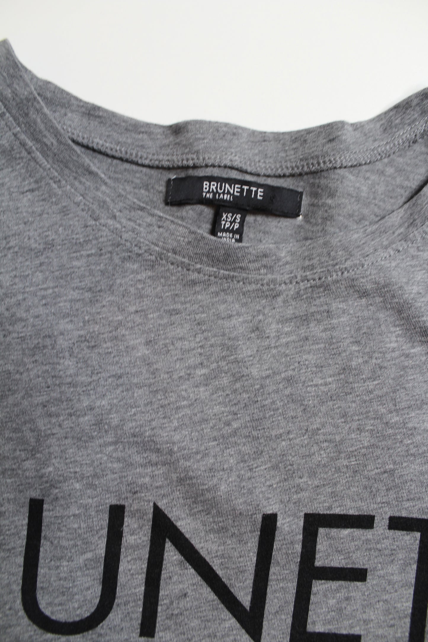 Brunette The Label heathered grey ‘BRUNETTE’ t shirt, size xs/s (loose fit)