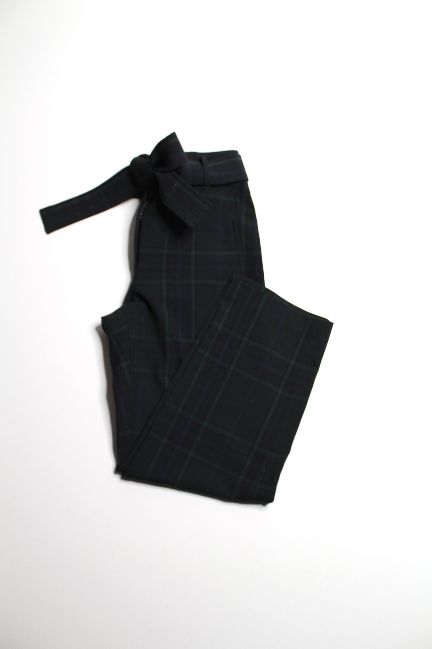 Aritzia Wilfred navy/green plaid tie front belted pant, size 4 (size small) (was $58)