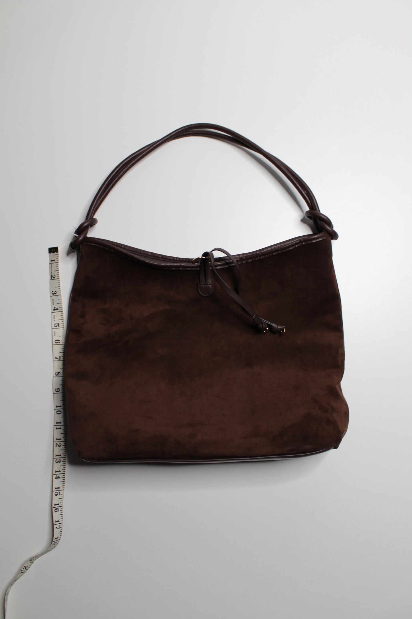 Anthropologie Mali + Lili chocolate knotted faux suede tote bag