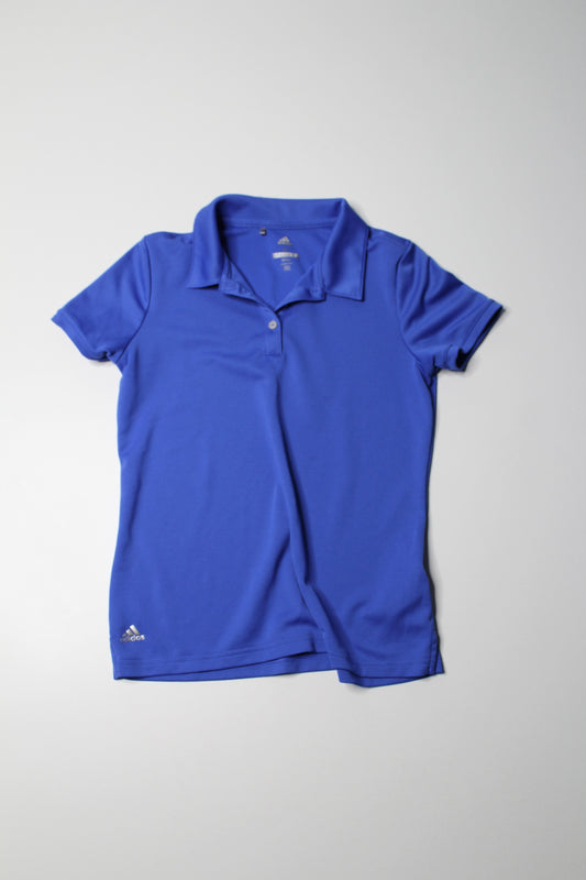 Adidas blue youth golf short sleeve, size medium (fits like ladies xs)